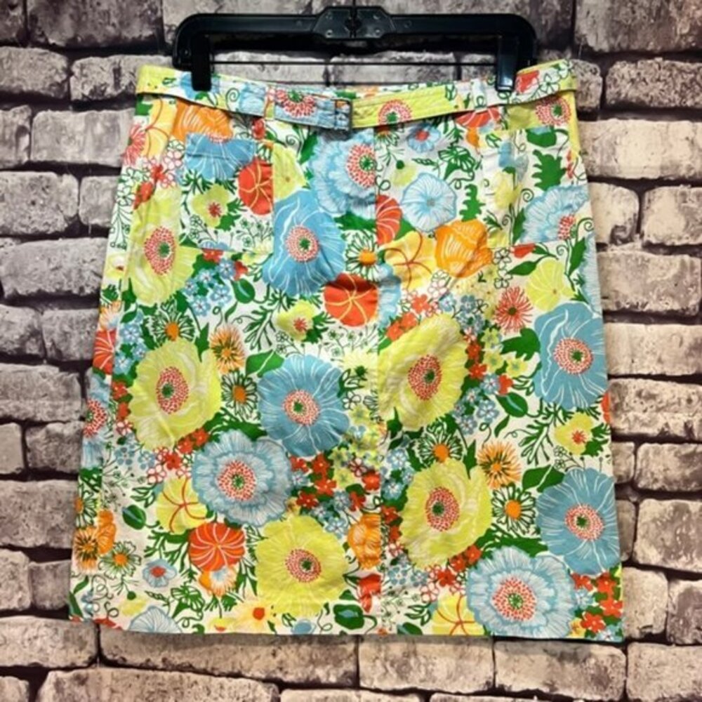 Talbots Multicolored Floral Print Skirt W/ Matching Belt Size 14